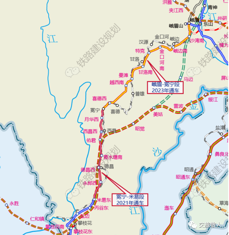 基础上新建或增建二线的铁路线,北起四川省成都市,南至云南省昆明市