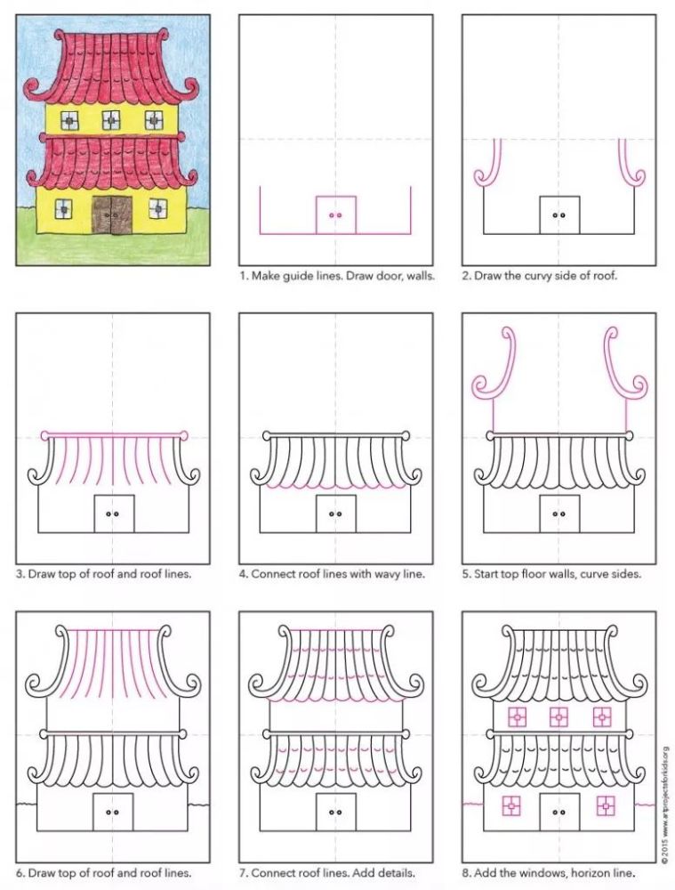 中式建筑简笔画教堂-建筑简笔画埃菲尔铁塔-建筑简笔画钟楼-建筑简笔