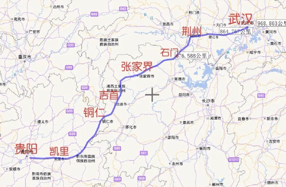 贵阳至武汉高铁路线图