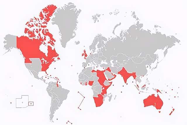 面积3300多万平方千米,号称日不落帝国,战后殖民体系迅速瓦解,现在的