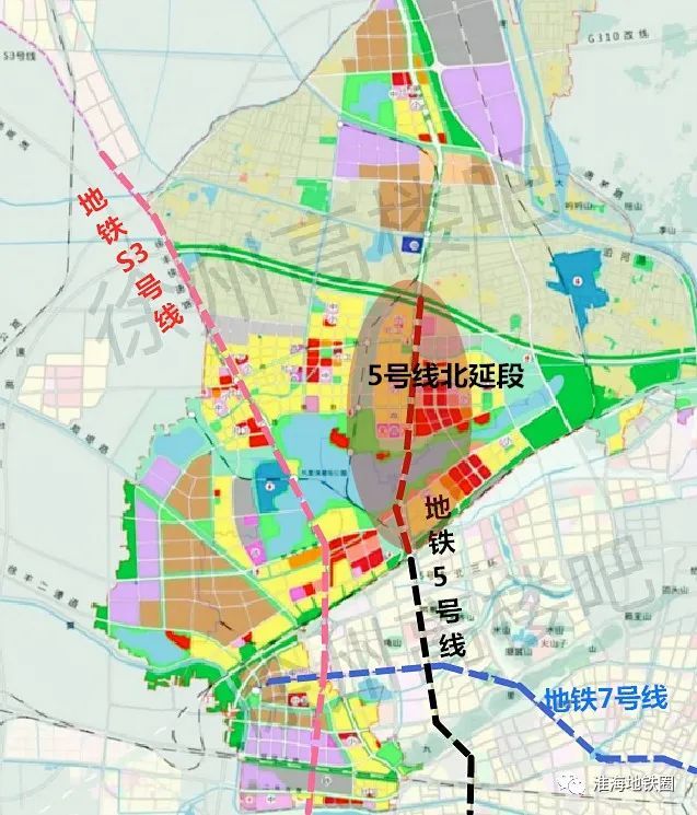 (港务区用地布局规划图已标注5号线北延段,图来源徐州高楼吧) 部分