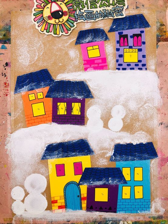 第四步:用拓印工具蘸取白色颜料拓出雪地和雪人.