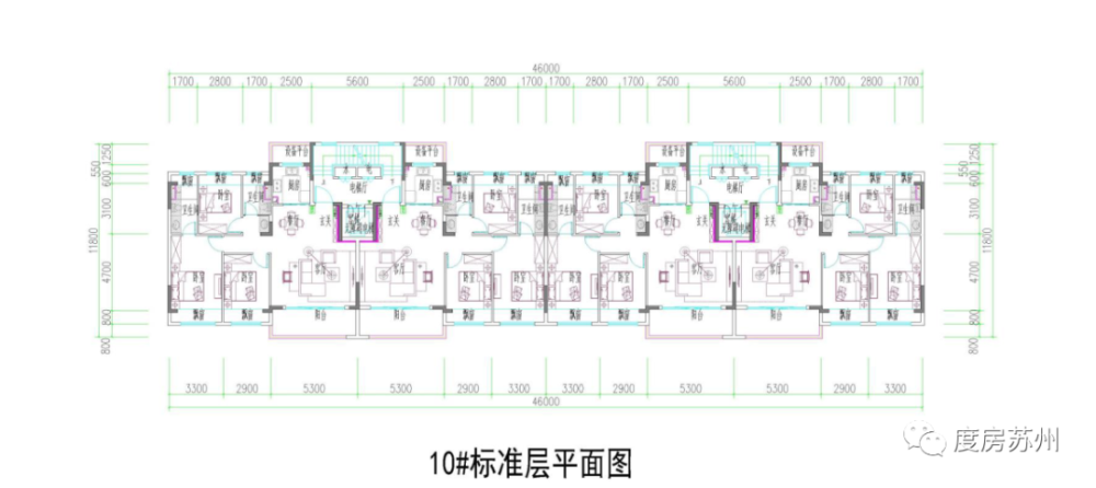 2,3#为三梯六户设计,户型为三室两厅两卫.