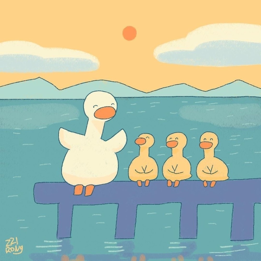 超萌超治愈的插画背景图一起好运鸭