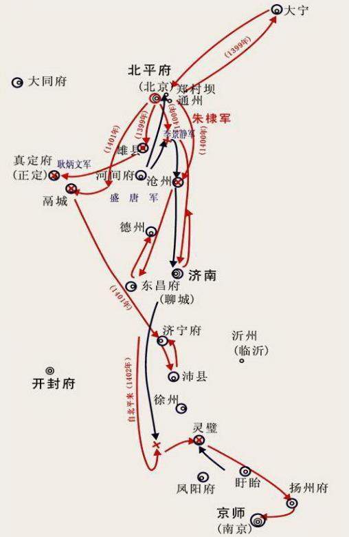 靖难之役进军路线图