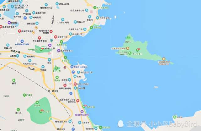 威海湾口的刘公岛地图