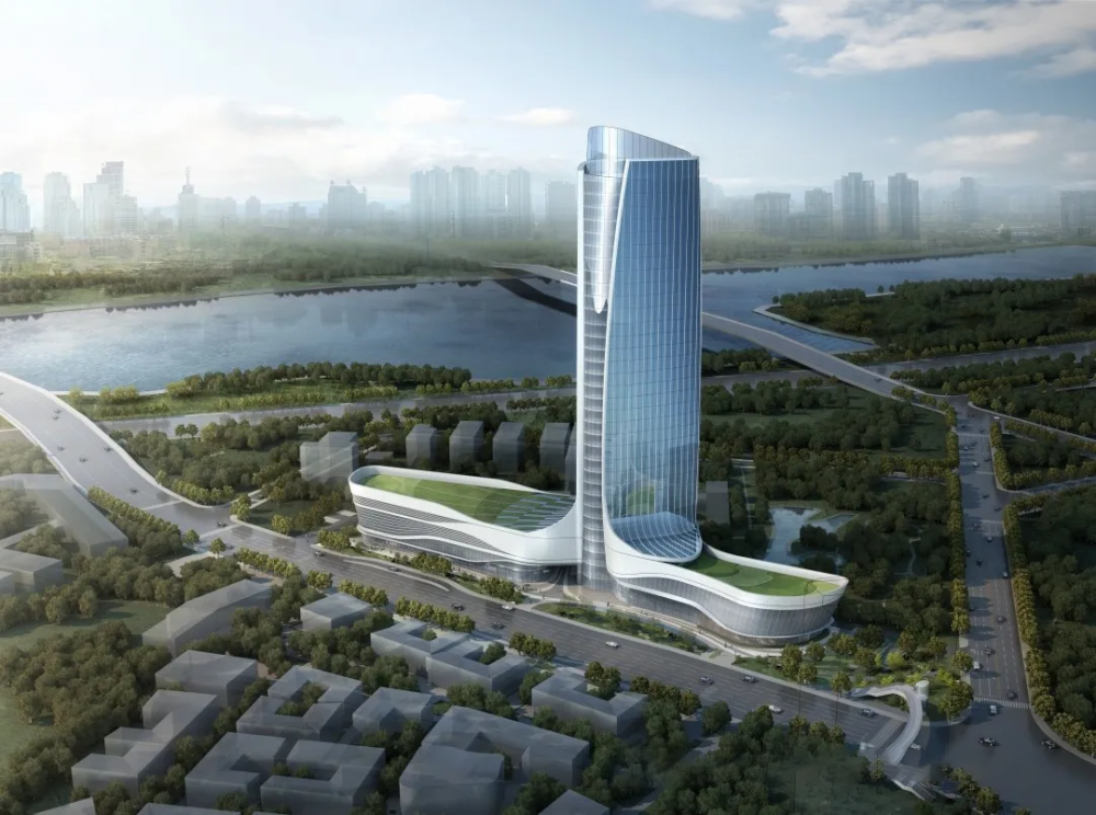 漳州市地标性建筑——片仔癀科技大楼,设计取意"上善若水"