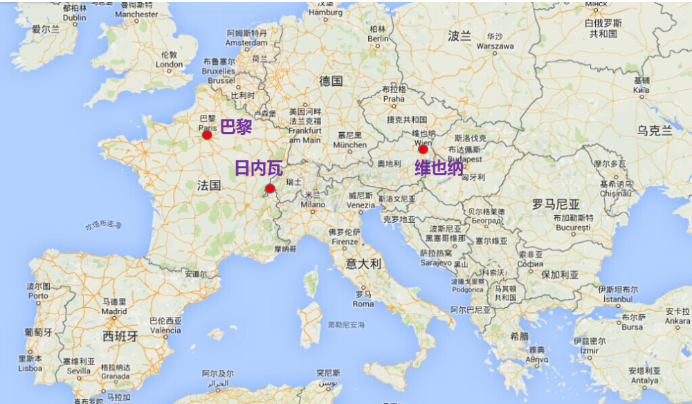 日内瓦,巴黎,维也纳的地理位置