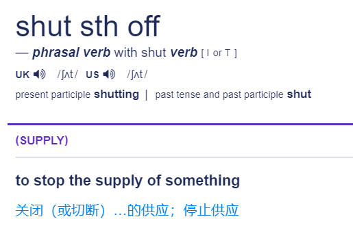 cut off cut off=中断,切断(水,电,物资供应等) 例句: if this bill