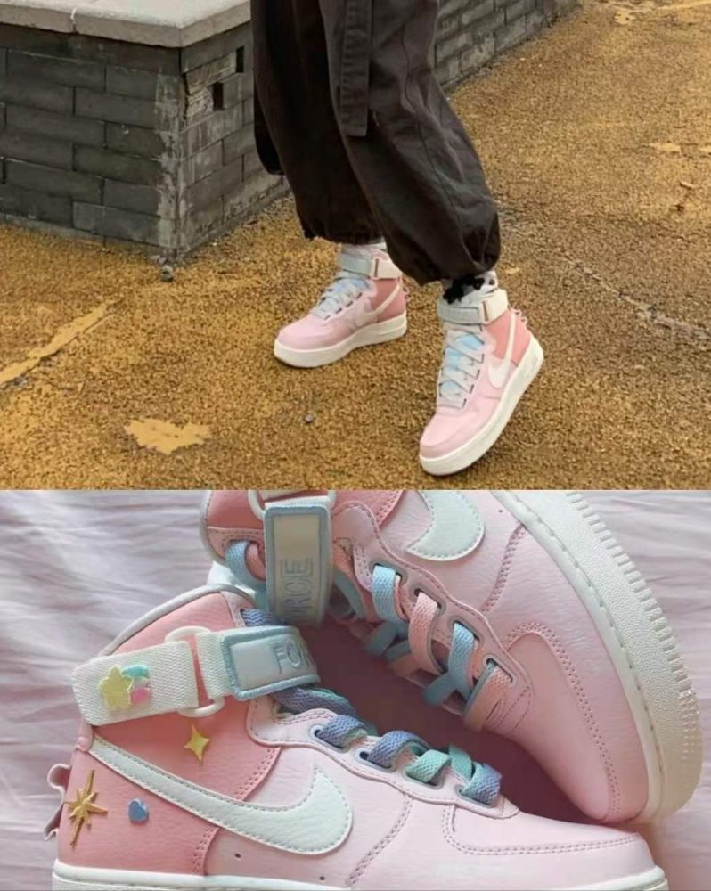 耐克nike af1空军一号樱花粉十婴儿蓝高帮女