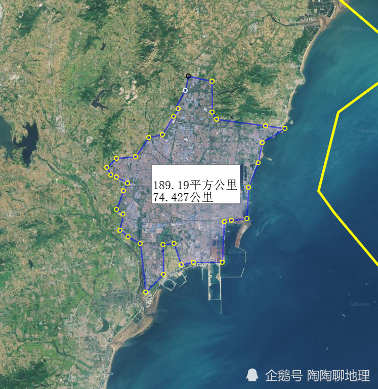 日照市建成区面积为189平方公里左右. 威海市位于山东半岛的