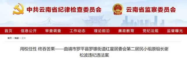 "在罗平县通报了罗雄街道红星居委会第二居民小组组长谢松波的违纪