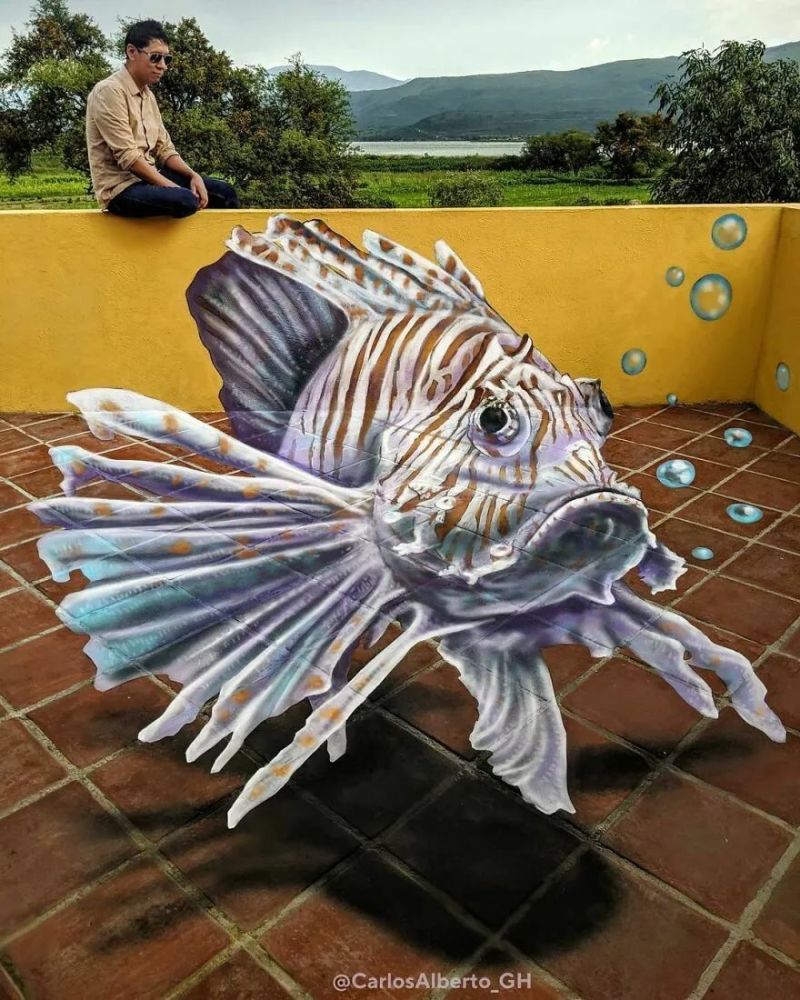 他的墙体彩绘,比3d画还要立体,感觉眼睛都不够用了