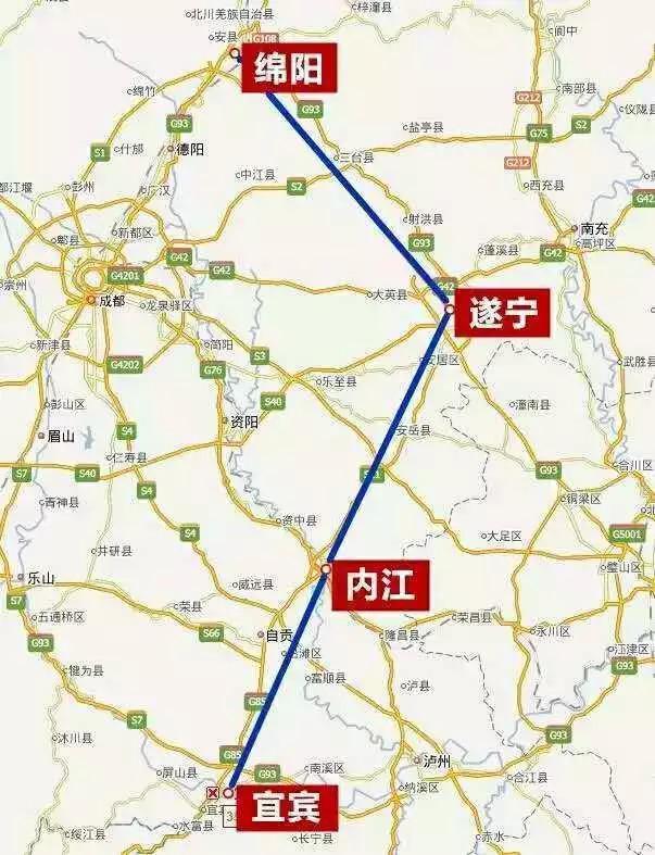 四川斥资393亿元规划筹建的高铁线路,途经绵阳,遂宁,内江,宜宾