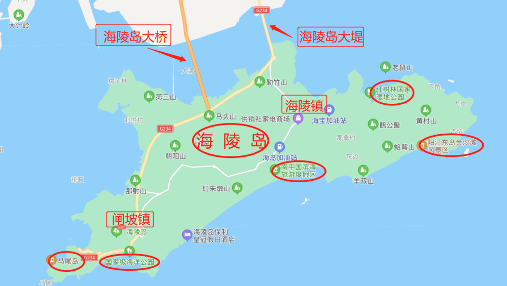 有"东方夏威夷"之美称的海陵岛旅游示意图