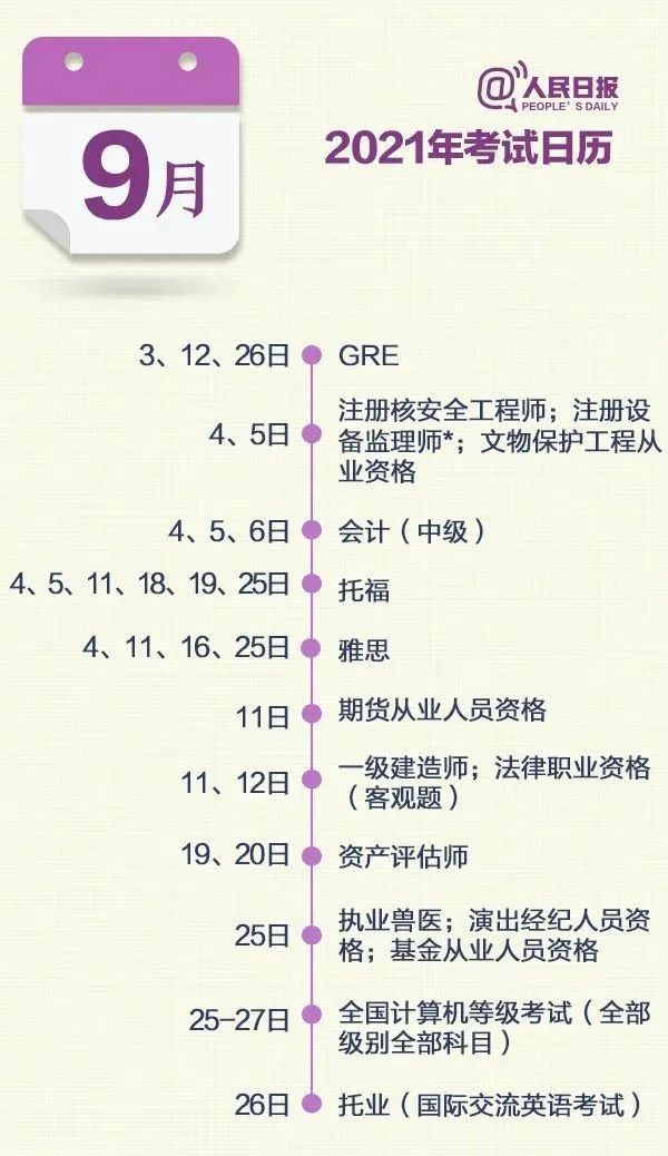 更新！2021全年考试时间表来了！（最新发布）