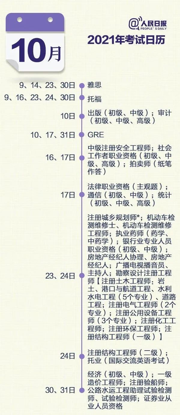 更新！2021全年考试时间表来了！（最新发布）