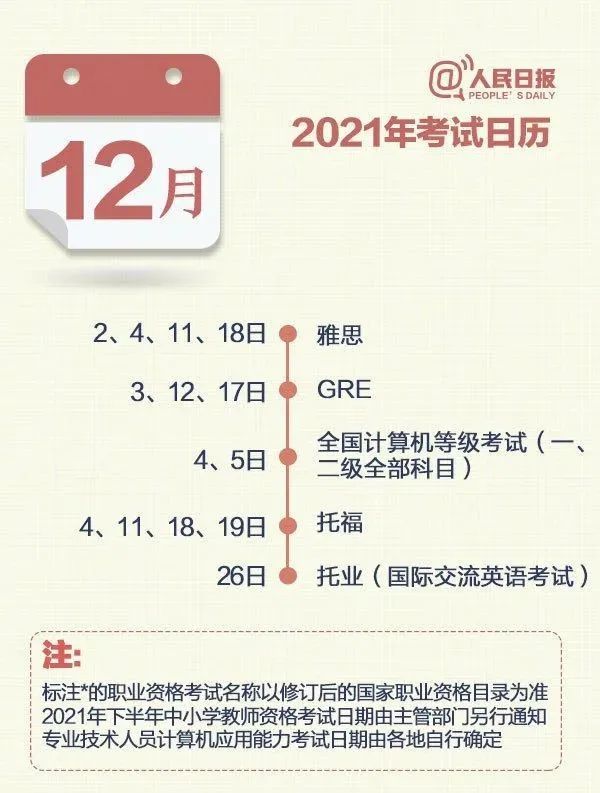 更新！2021全年考试时间表来了！（最新发布）