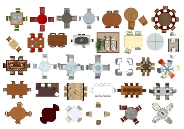 【资料】室内设计常用psd彩色平面图块—桌椅类psd图块
