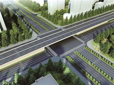 开元大道上跨新伊大街高架效果图