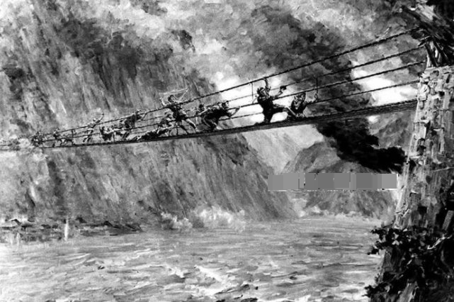 图为描绘红军飞夺泸定桥的油画.