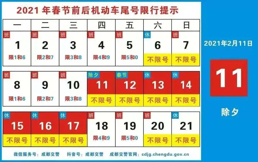 成都春节前后,尾号限行通知!