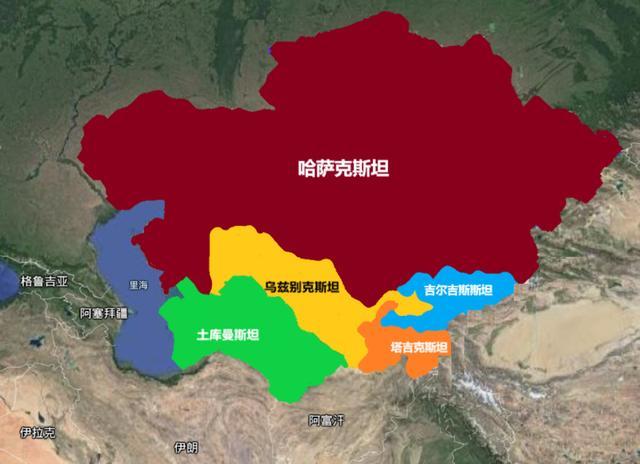 如上图,中亚五国即常说的中亚五斯坦,由哈萨克斯坦,土库曼斯坦