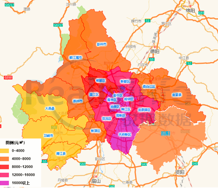 大成都各区域土地最高楼面地价热度图03写在最后2020年,大成都圈层