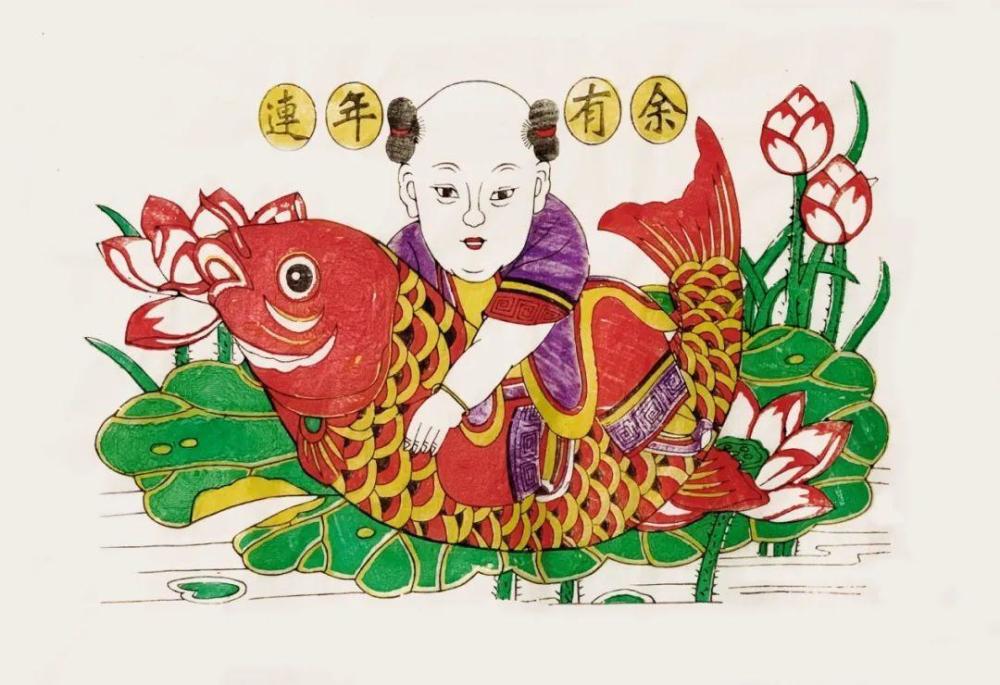 不管是木版年画,还是现代印刷年画,这个形象出现之频繁几乎成了年画