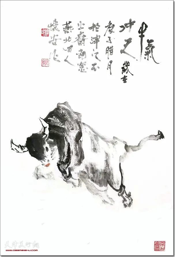 穆怀安作品:《牛气冲天》 (水墨画)