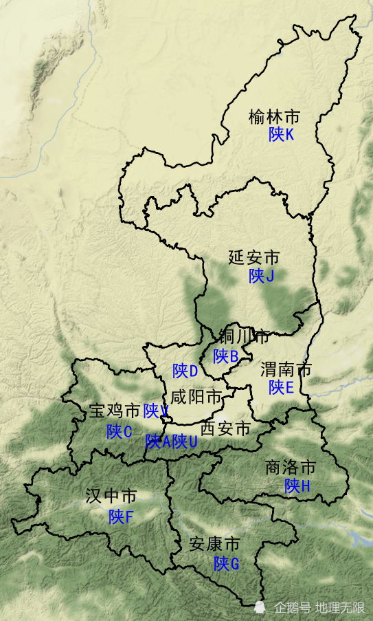 陕西省车牌号首字母分布地图