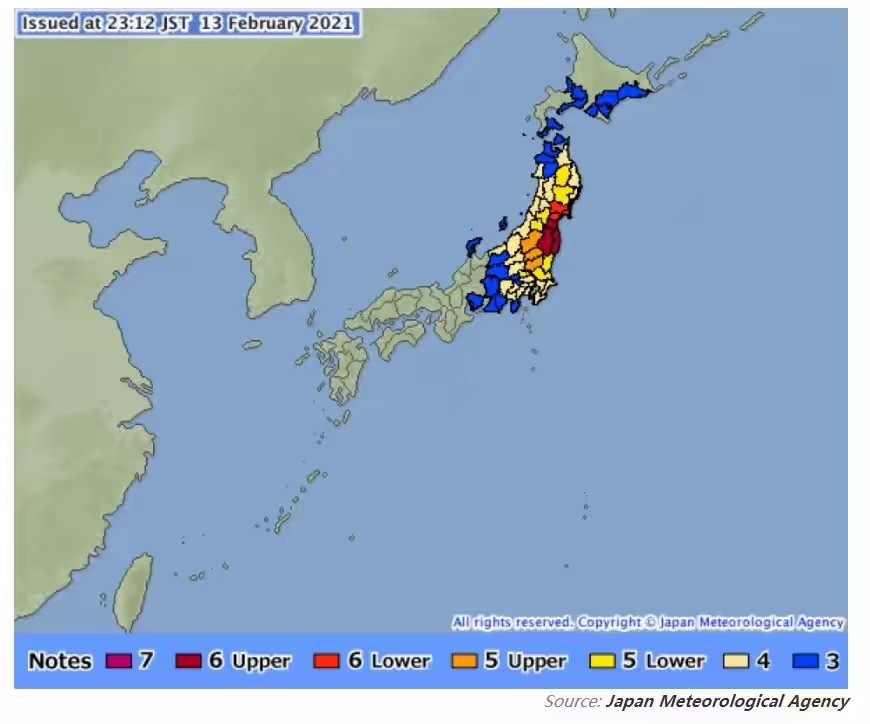 日本东部发生7.1级地震 东京有震感