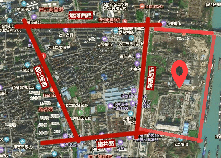 运河南路地块:东至京杭大运河,西至运河南路,北至扬州大桥,南至施井