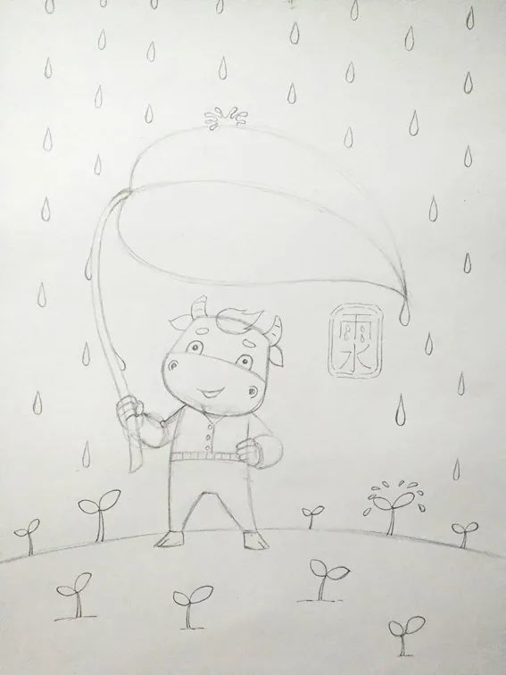 少儿美术课程分享 新年雨水节气主题儿童画《春雨》