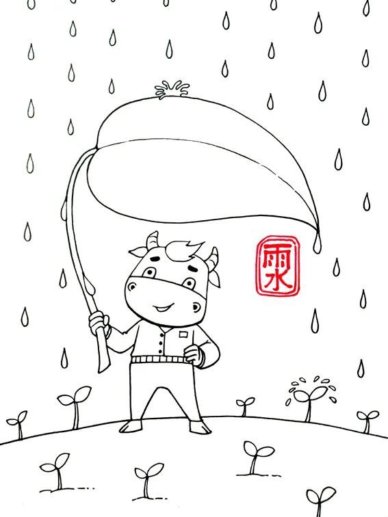 少儿美术课程分享 新年雨水节气主题儿童画《春雨》