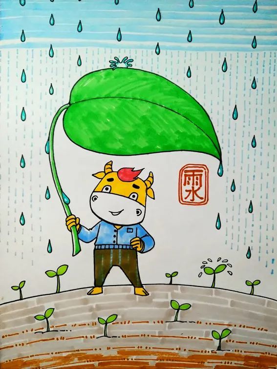 少儿美术课程分享 新年雨水节气主题儿童画《春雨》