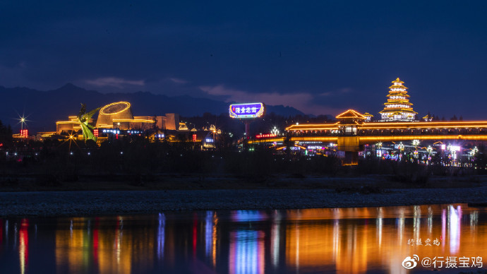 美丽宝鸡我的家廊桥晚霞石鼓夜景