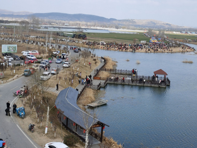 枣庄市周营镇白楼湾湿地公园迎来春节出游客流高峰,景区建成以来日接