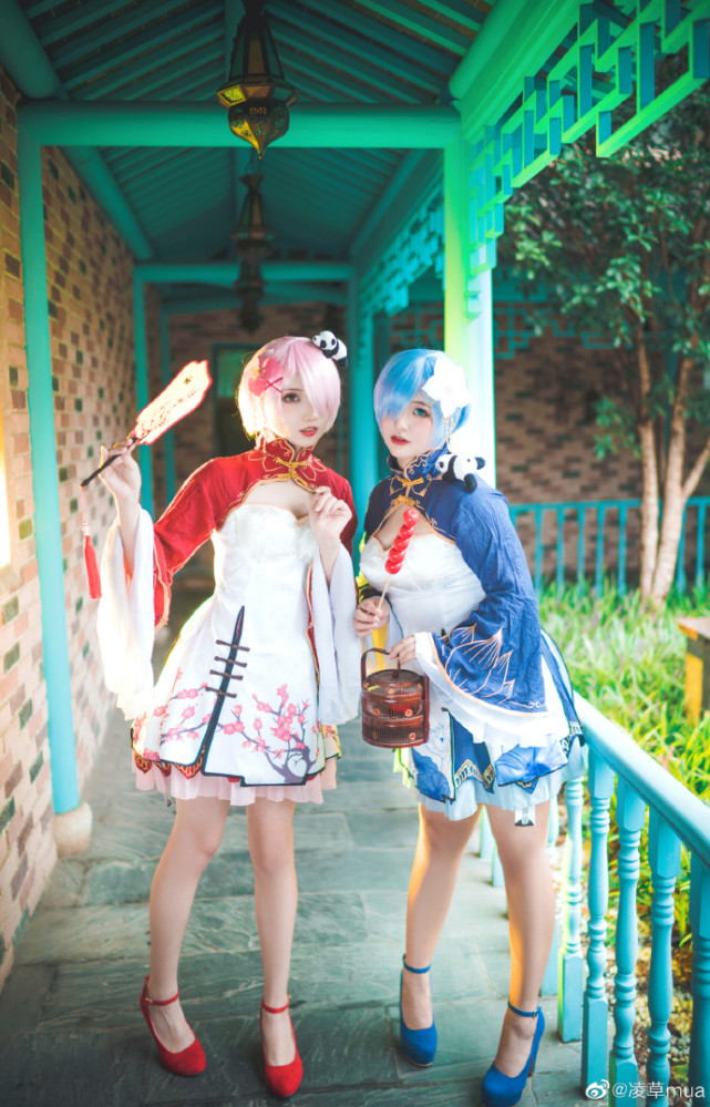 《re:从零开始的异世界生活》中拉姆蕾姆中华风旗袍的cosplay,漂亮