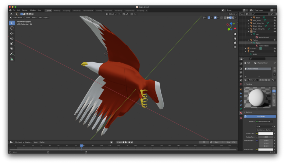 Blender 中编辑的鹰的 3D 模型