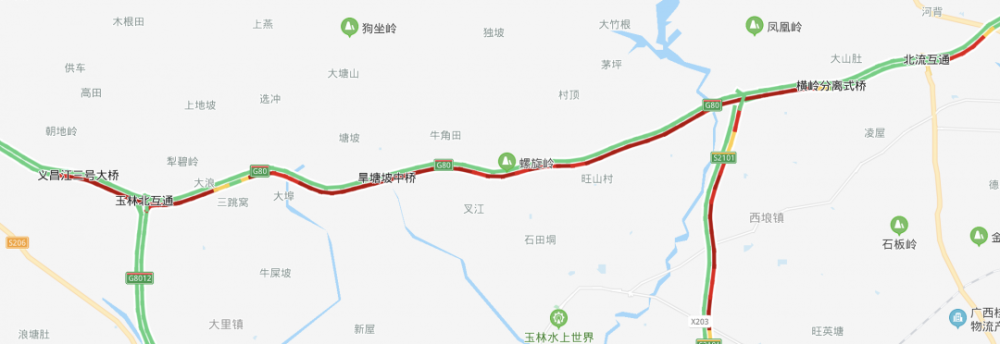 g80广昆高速公路岑兴段 南宁往广州方向k351-k355处 (距离北流收费站8