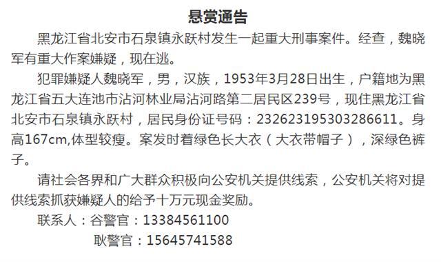 黑龙江男子枪杀7人潜逃深山,当地警方正全力围捕|黑龙江|北安市公安局