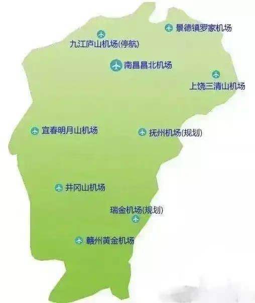 江西九大机场地域分布昌北吞吐量遥遥领先赣州有两个新余萍乡鹰潭没有