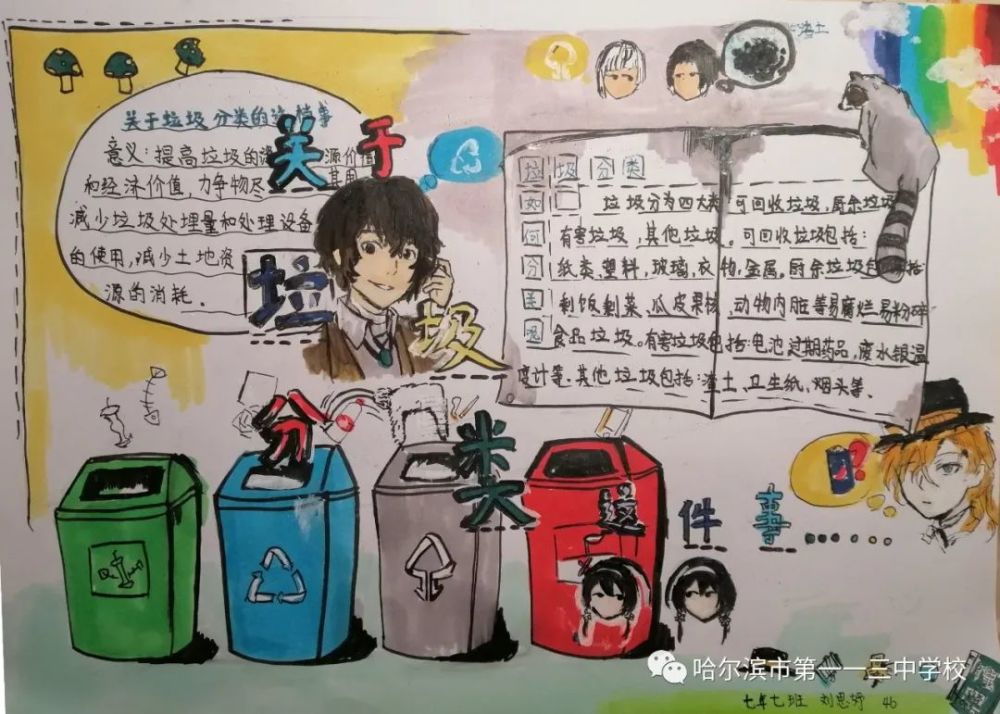 垃圾桶"活"了?看看哈尔滨这所学校孩子画的手抄报真有特色!
