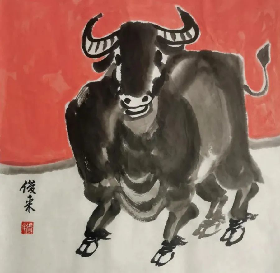 张俊来作品:国画《红运牛》