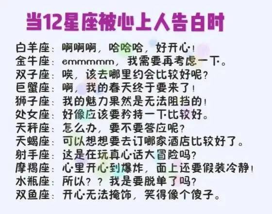 当12星座被心上人告白时,心里会怎么想?给天蝎座满分,服不服?