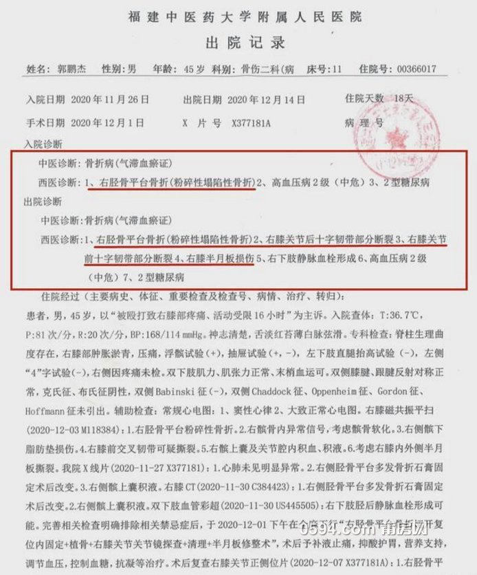 经仙游县公安局法医鉴定,郭鹏杰的伤情构成轻伤一级.