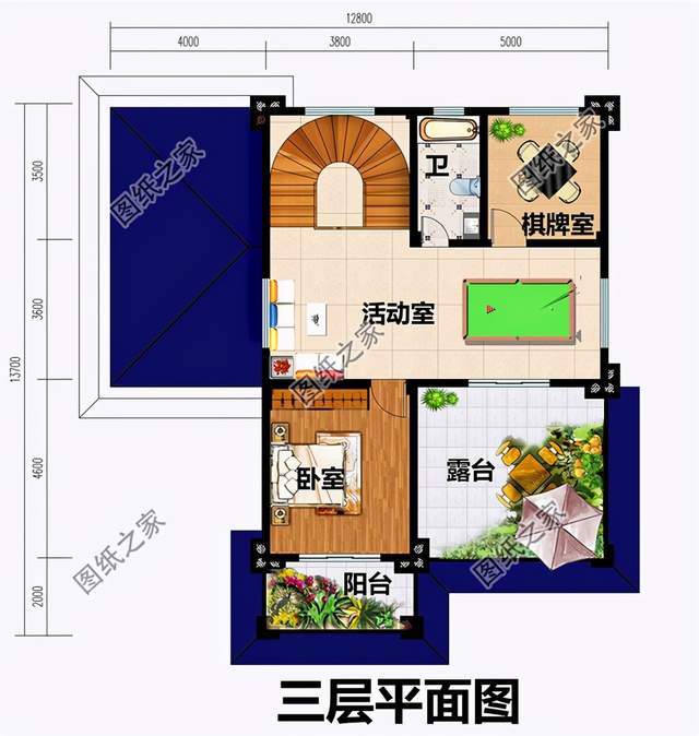 两层半带露台别墅设计图,外观优雅大气,南北方都适合的好户型