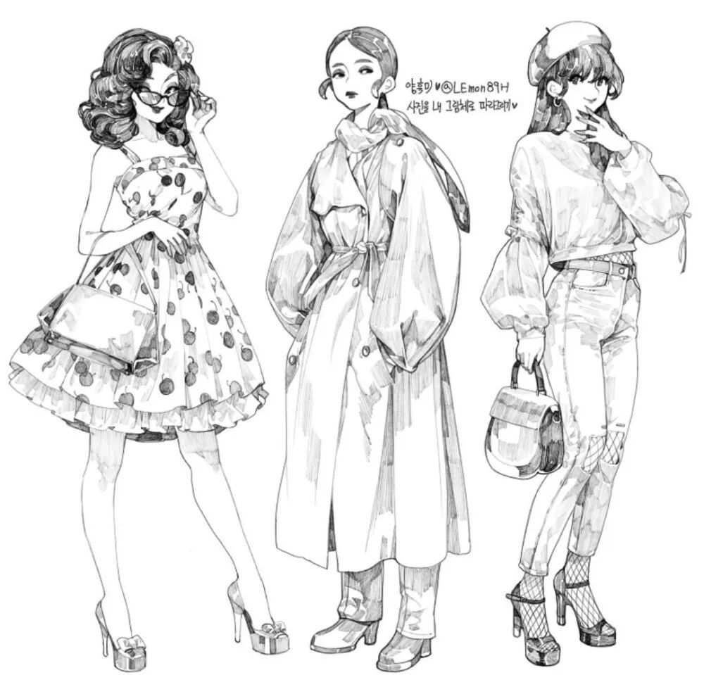 插画|动漫女生全身像手绘稿手稿!