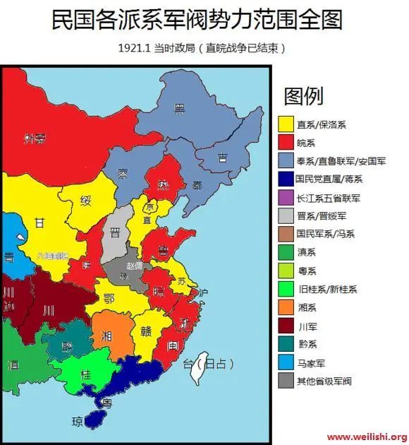 直系,奉系两大军阀集团各控制几个省区,其他各省分别有较大或较小的